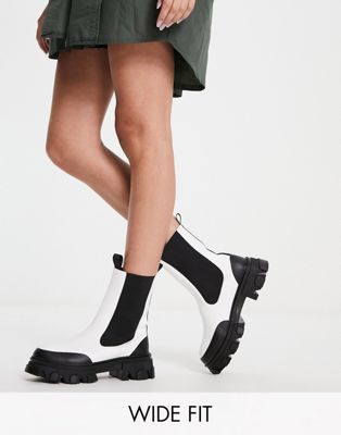 Public Desire Wide Fit Wonder chunky flat boots in white - ASOS Price Checker