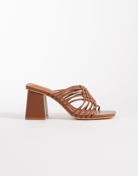 Public Desire Wide Fit woven block heeled sandals in tan - view 1