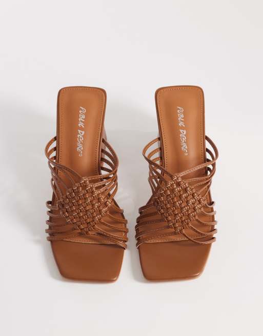 Public Desire Wide Fit woven block heeled sandals in tan, 4 of 4