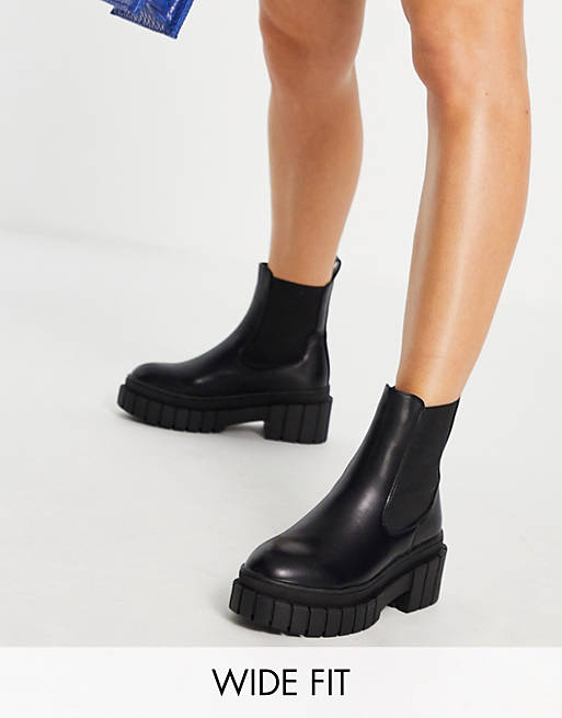 Public Desire Wide Fit Zenya chunky chelsea boots in black