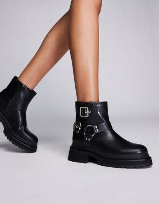 Public Desire Wide Fit Zora ankle biker boot in black