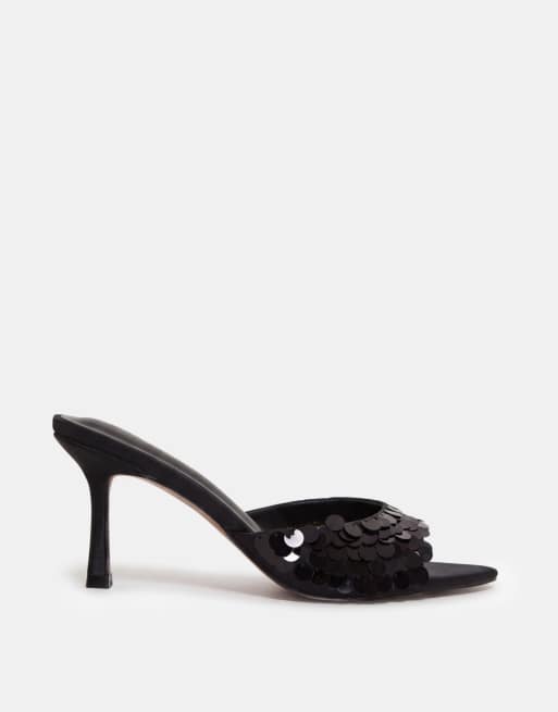 Public Desire Wide Fit Zorya heeled mule sandals in black sequins, 5 of 8