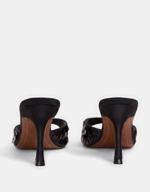 Public Desire Wide Fit Zorya heeled mule sandals in black sequins, 8 of 8