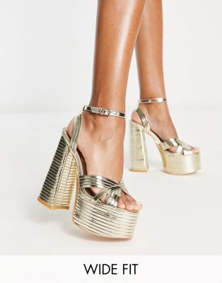 Public Desire Wide Fit Zurra platform metallic heels in gold