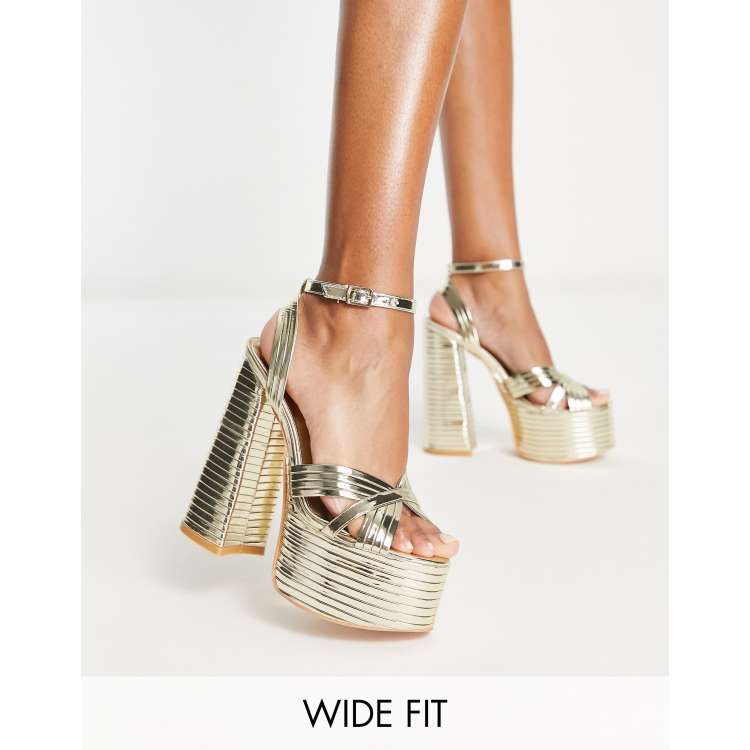 Public Desire Wide Fit Zurra Platform Metallic Heels In Gold Asos