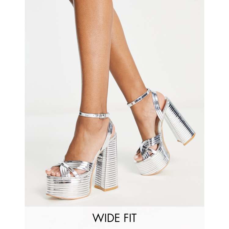 Wide fit silver outlet platform heels