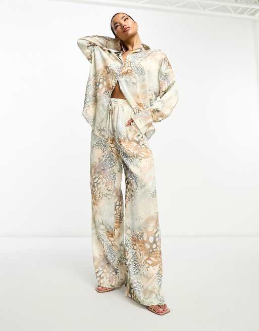 Public Desire wide leg trouser with drawstring co-ord in graphic animal print