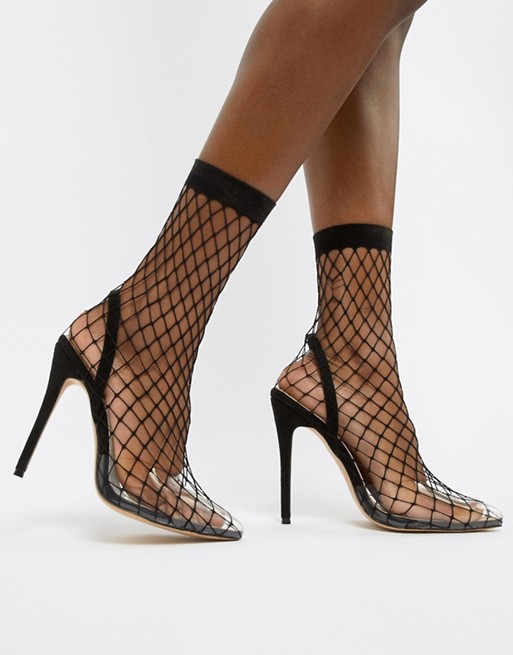 Public Desire Wink black fishnet heeled shoes | ASOS