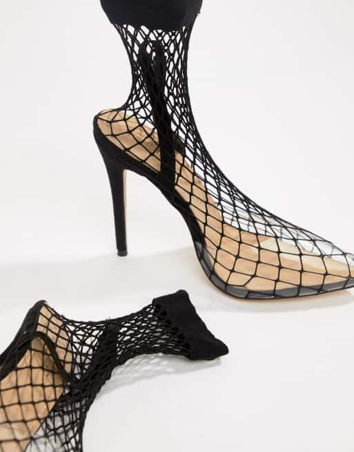 Black 2024 fishnet heels