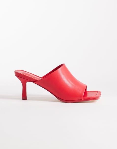 Public Desire – Winnie – Pantoletten in Rot mit Absatz und eckiger Zehenpartie - view 1