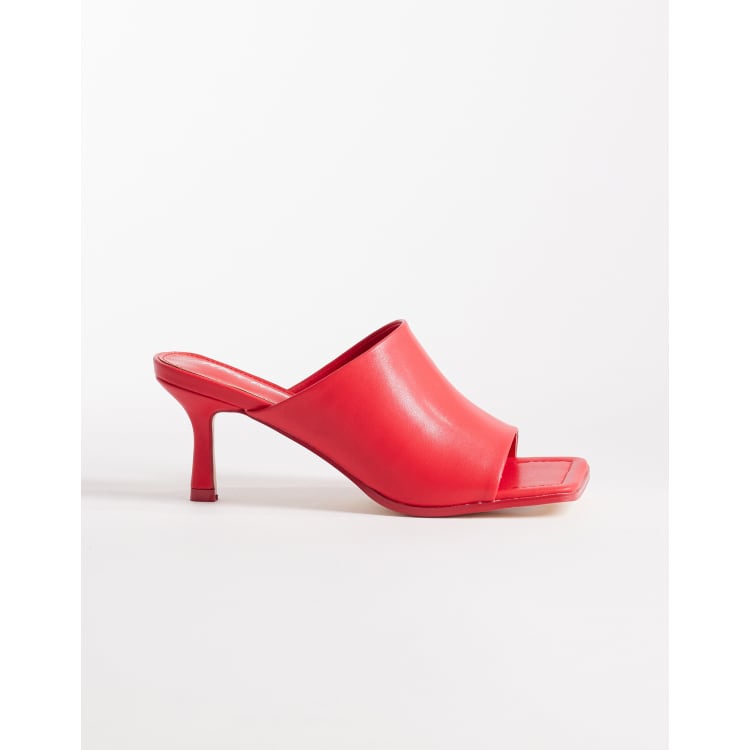 Public Desire Winnie square toe heeled mule sandals in red | ASOS