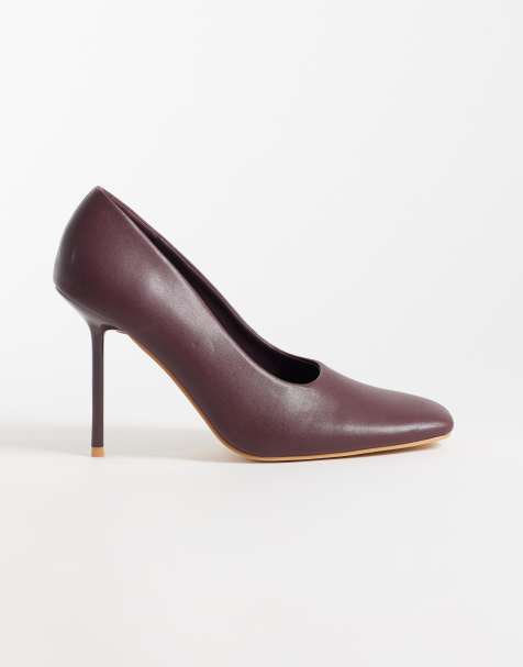 Public Desire Wintour square toe heeled pumps in burgundy - view 1