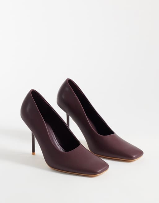 Public Desire Wintour square toe heeled pumps in burgundy, 3 of 5
