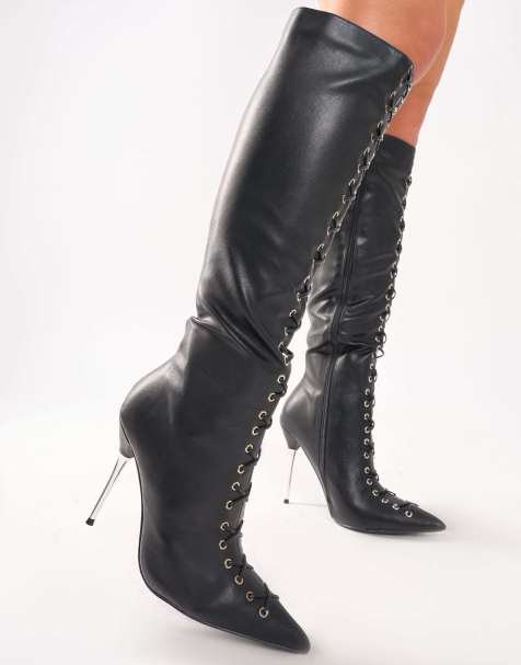 Public Desire Witchcraft lace up knee high boots in black - view 1