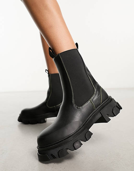 Public Desire Wonder chunky chelsea boots with contrast stitching in black