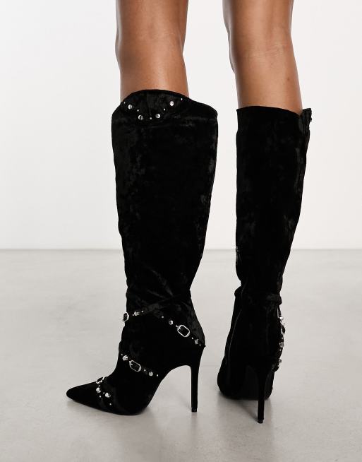 RAID Wide Fit Brayden stiletto knee boots in tan snake print