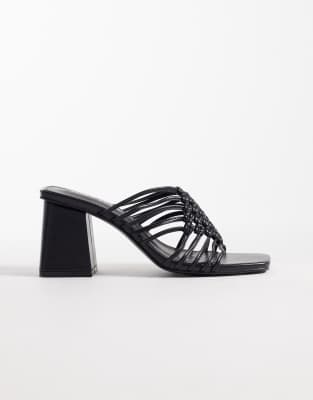 Public Desire Woven Block Heeled Sandals In Black