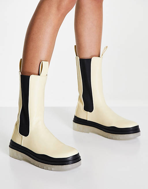 Public Desire Wynter translucent sole boots in cream