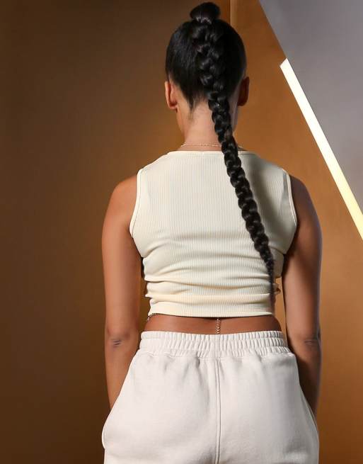 Public Desire x Amber Gill ribbed cut out crop top in butter, 2 of 4