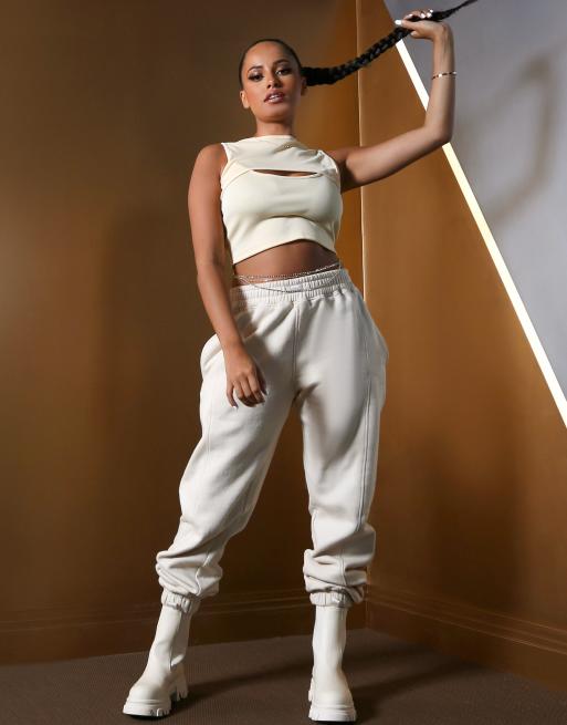 Public Desire x Amber Gill ribbed cut out crop top in butter, 4 of 4