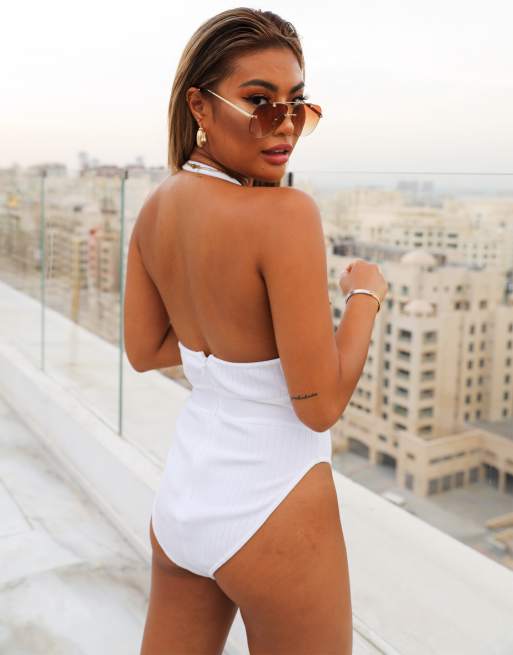 Public Desire x Carms bandage underwire swimsuit in white, 2 of 4