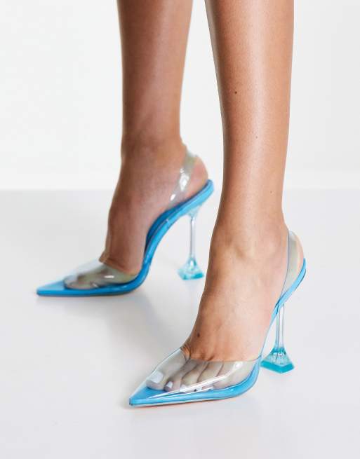 Public Desire x Kenza – Absatzschuhe in transparentem Blau mit Fersenriemen