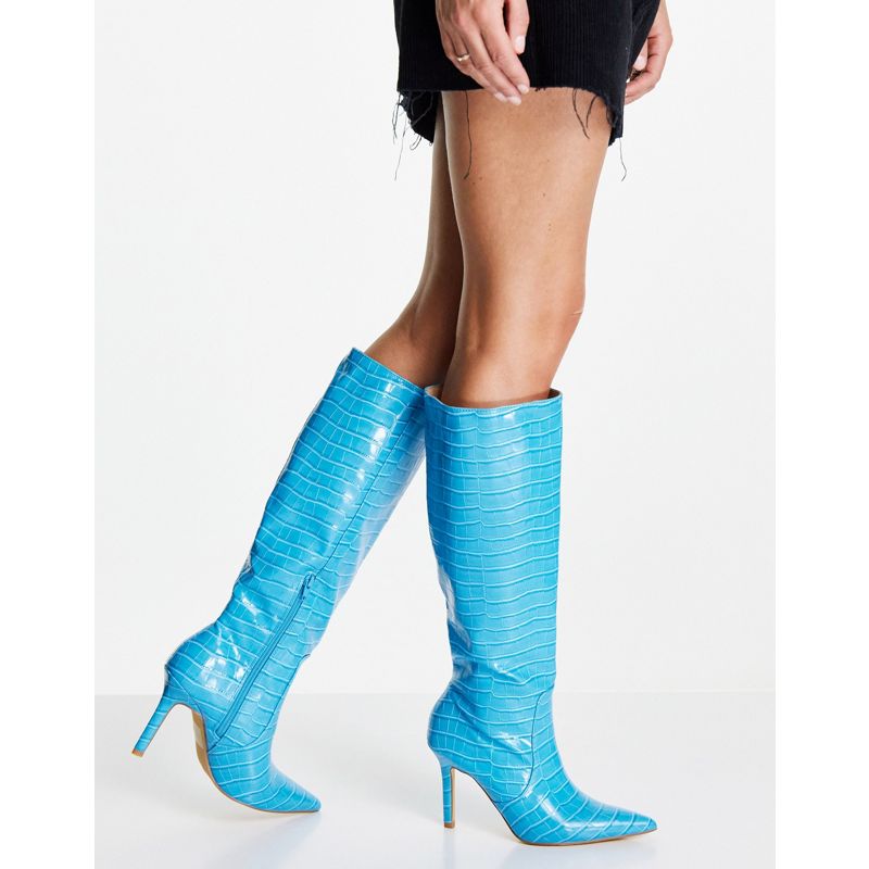 Scarpe Stivali Public Desire x Kenza - Stivali al ginocchio blu coccodrillo