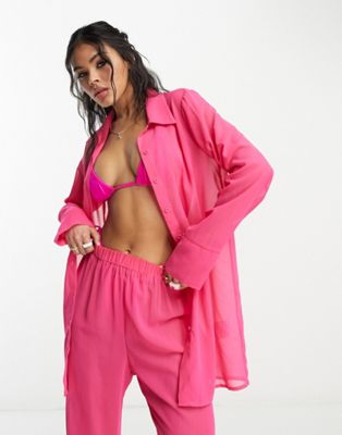 Public Desire x Paris Artiste long sleeve shirt co-ord in bright pink - ASOS Price Checker
