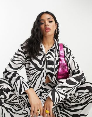 Public Desire x Paris Artiste Exclusive oversized satin shirt co-ord in zebra print - ASOS Price Checker
