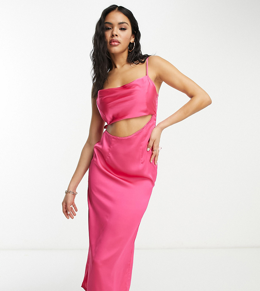 Public Desire x Paris Artiste Exclusive satin cut out midi dress in bright pink