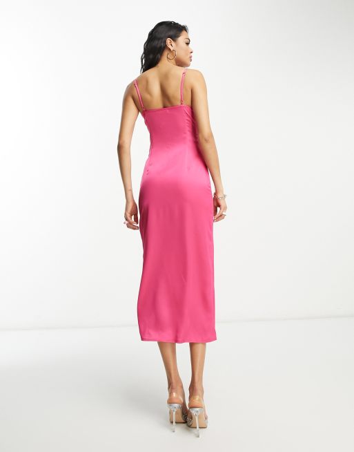 ぴのこ　andresd satin dress Double Strap Satin Square Neck Dress with Slit | David's Bridal