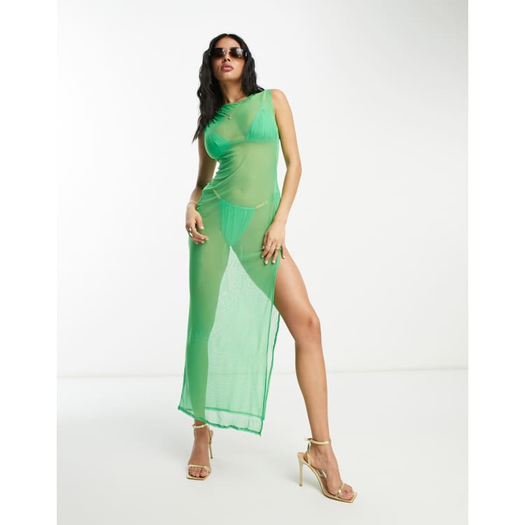 Public Desire x Paris Artiste mesh maxi beach summer dress in bright green  | ASOS