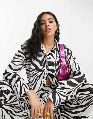 Public Desire X Paris Artiste Oversized Satin Shirt In Zebra Print - Part Of A Set-multi In Multi