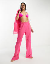 South Beach tie knot front top & pants beach set in stone | ASOS