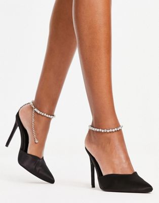Public Desire Xander court shoe with embellished ankle strap in black