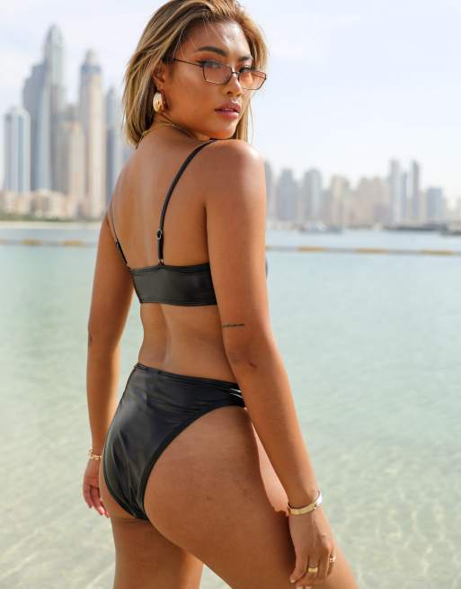 Public Desire XCARMS vinyl crop bikini top in black | ASOS