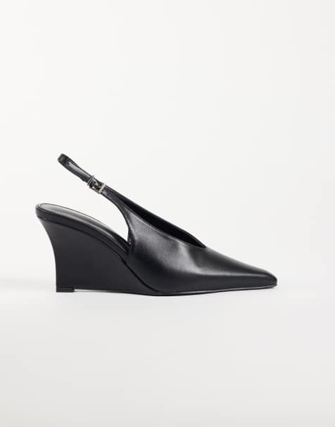 Public Desire Yolanda wedge slingback heeled shoe in black - view 1