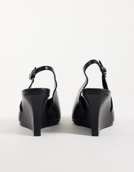 Public Desire Yolanda wedge slingback heeled shoe in black, 3 of 5