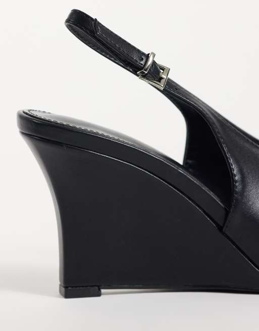 Public Desire Yolanda wedge slingback heeled shoe in black, 4 of 5