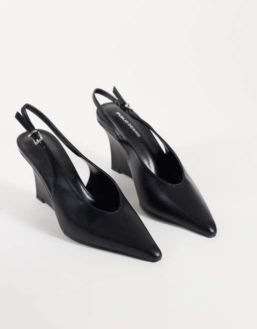 Public Desire Yolanda wedge slingback heeled shoe in black, 5 of 5