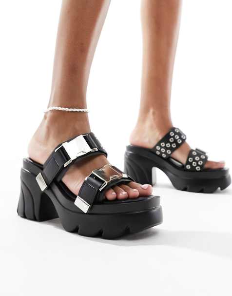 Public Desire Yuki chunky sandal with western hardware in black - view 1