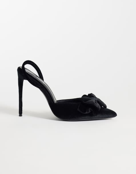 Public Desire zapatos de corte ancho Pepper slingback de tacón con lazo en terciopelo negro - view 1