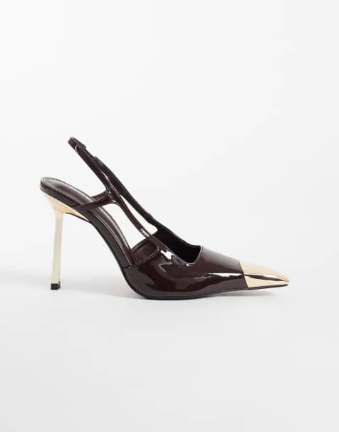 Public Desire - Zapatos de tacón slingback de corte ancho Reset con detalle metálico en marrón - view 1