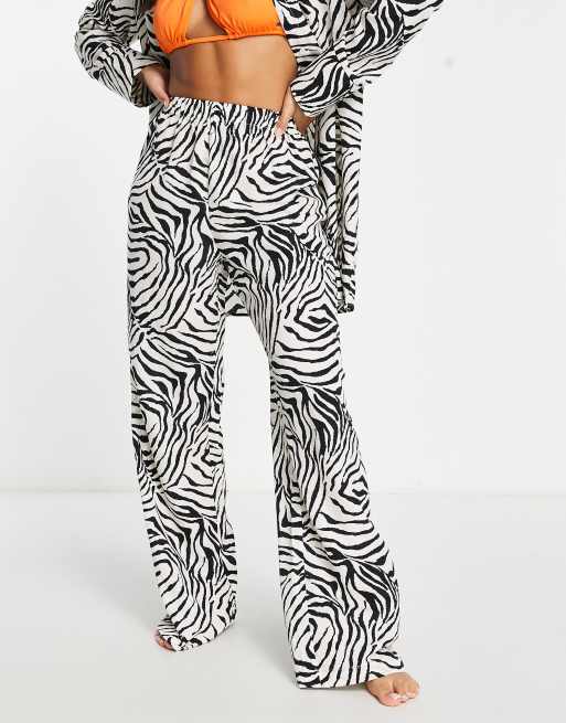 Public Desire zebra chiffon beach pants in black and white (part of a set), 4 of 4