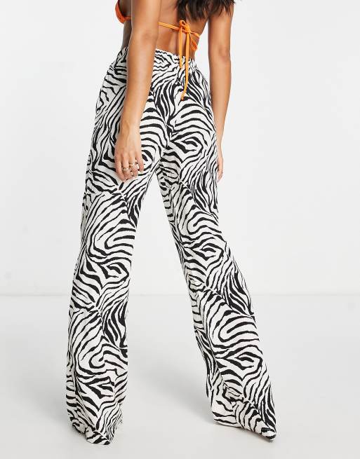 Public Desire zebra chiffon beach trousers co-ord in black and white, 3 of 4