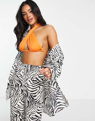 Public Desire - Zebra-Strandhemd in Schwarz und Weiß aus Chiffon, Kombiteil-Bunt