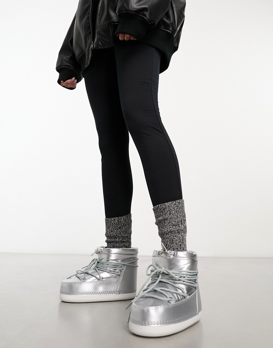 Public Desire Zuri low ankle snow boot in metallic silver