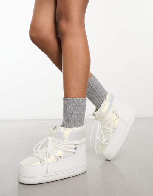 Public Desire Zuri low ankle snow boot in metallic white