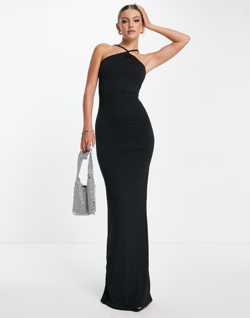 Public Desire – Zweilagiges, fließendes Maxikleid in Schwarz mit Neckholder