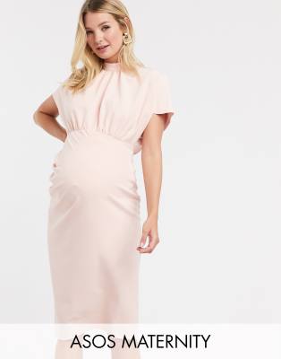 фото Пудрово-розовое платье миди с высоким воротником asos design maternity-розовый asos maternity